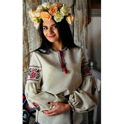 Embroidered blouse "Bohemian Linen Roses"